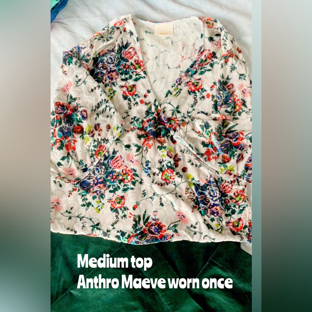 Anthropologie Maeve Velvet Floral Umi Wrap Top